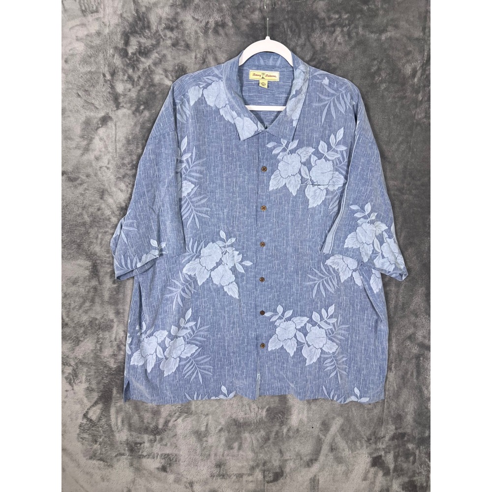 Tommy Bahama Mens XXL Blue Silk Floral Jacquard Short Sleeve Camp Shirt